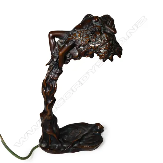 A bronze table lamp base, 'Daphne in the Tree'