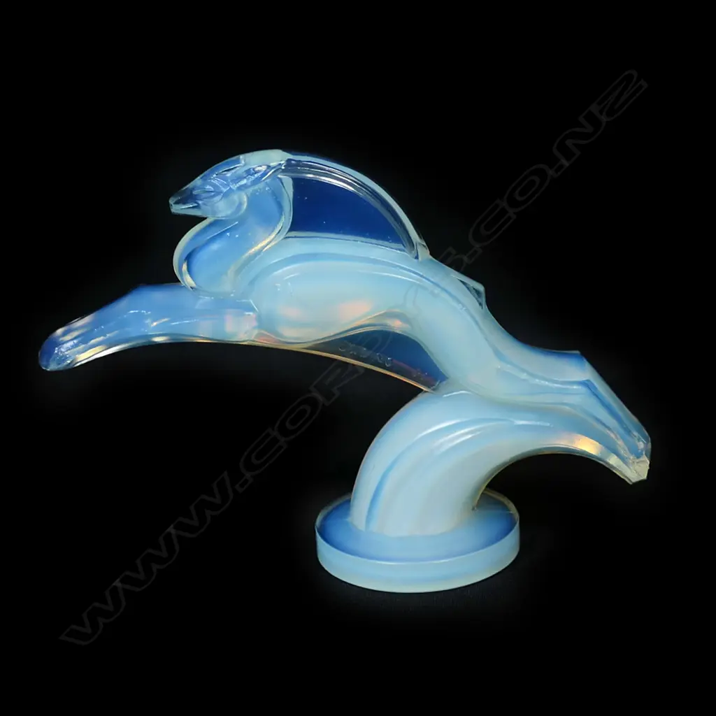 An Art Deco opalescent glass 'Leaping Gazelle' mascot by Marius-Ernest Sabino Image 1++