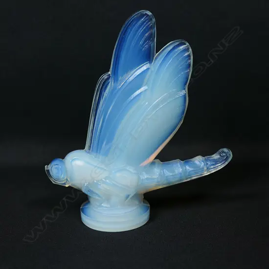 An Art Deco opalescent glass Dragonfly (Libellule) radiator cap mascot by Marius-Ernest Sabino