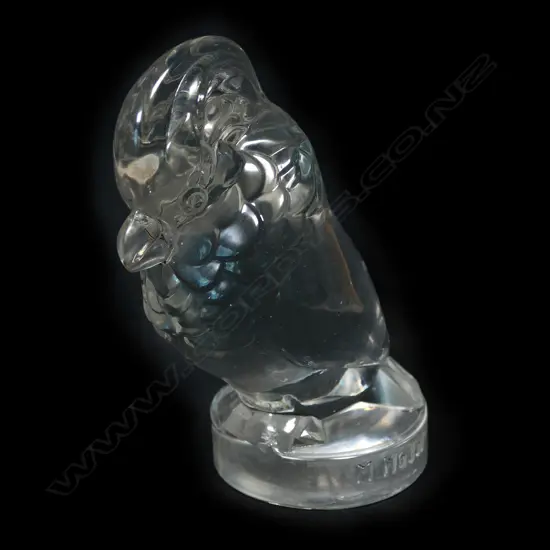 A clear glass car radiator cap mascot 'Cockatoo' by Maurice