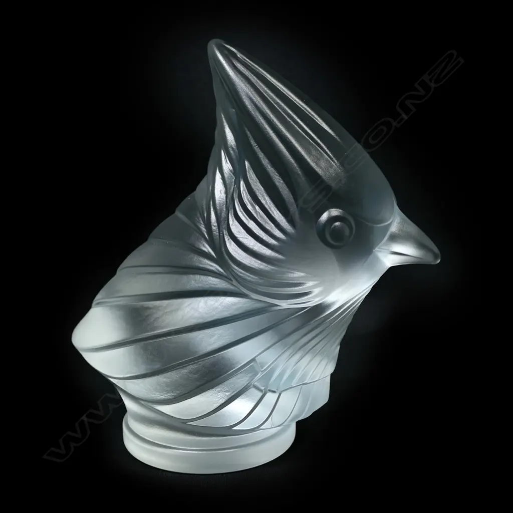 An American Fostoria Glass 'Silver Mist' Cardinal Head hood ornament Image 1++