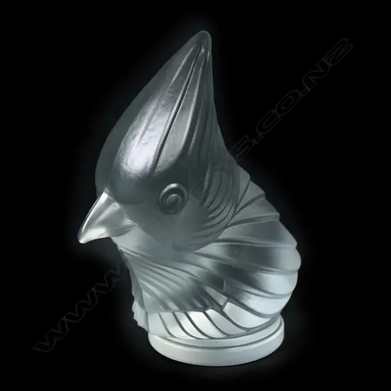 An American Fostoria Glass 'Silver Mist' Cardinal Head hood ornament