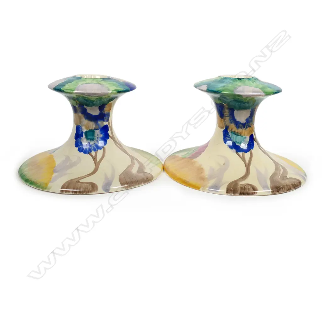 A pair of Clarice Cliff 'Bizarre' candle stands Image 1++