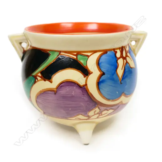 A Clarice Cliff Fantasque Red Gardenia cauldron,