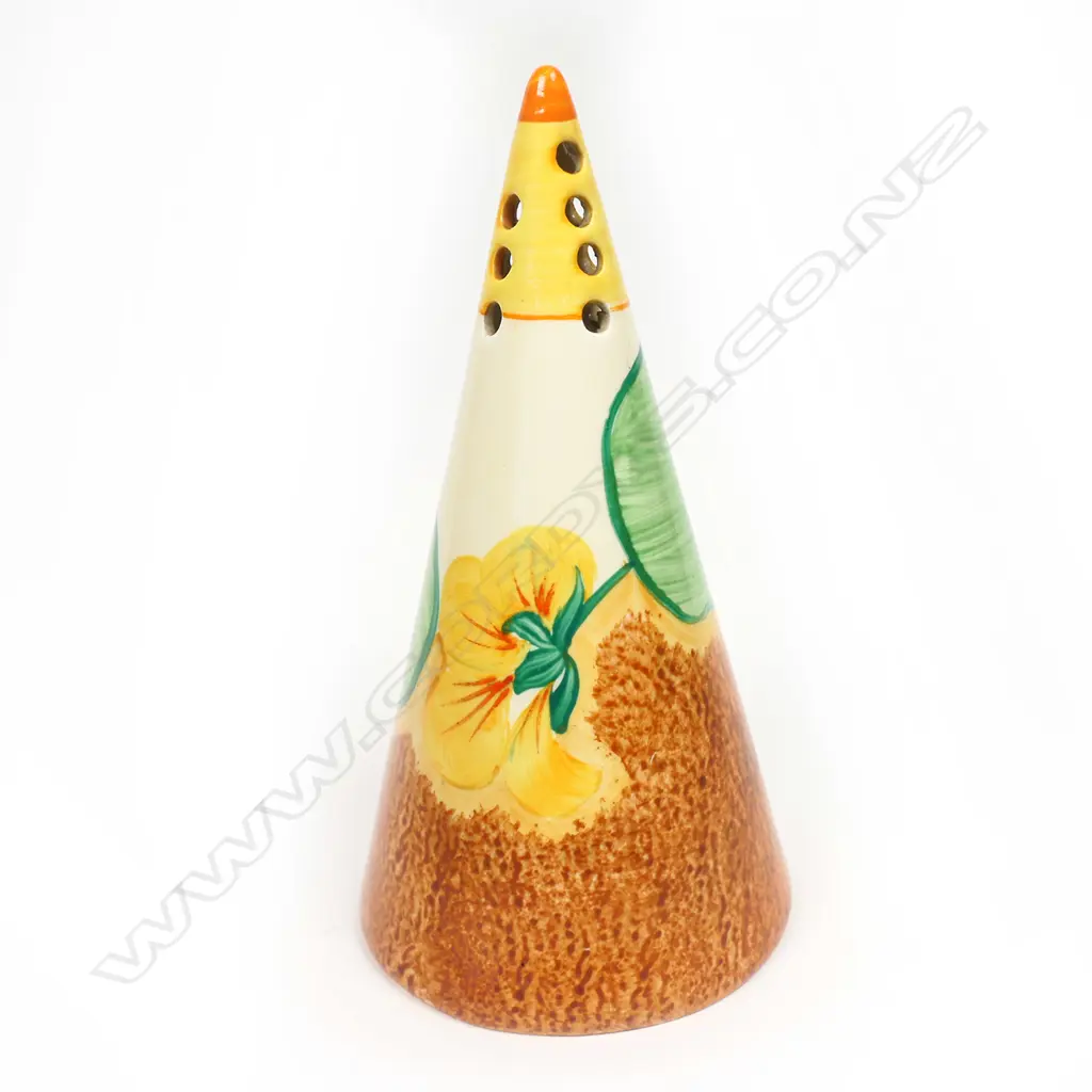 A Clarice Cliff Bizarre Nasturtiums conical sifter, Image 1++
