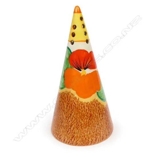 A Clarice Cliff Bizarre Nasturtiums conical sifter,