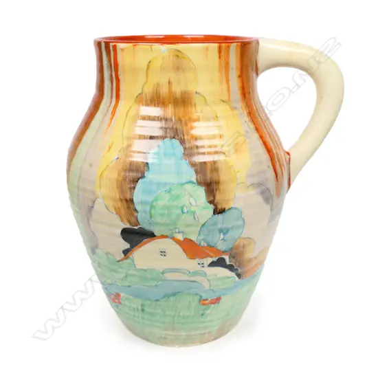 A Clarice Cliff Bizarre Forest Glen pattern lotus jug,