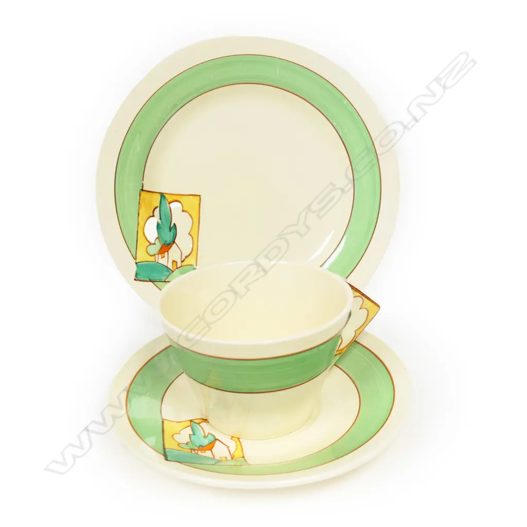 A Clarice Cliff Stroud cup, saucer and plate, Image 1++
