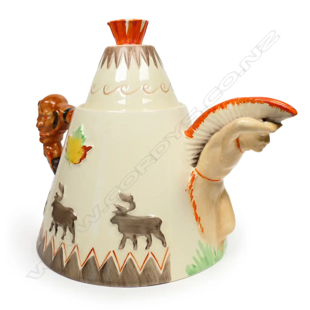 A Clarice Cliff uncommon 'Greetings From Canada' Teepee teapot, Image 1++