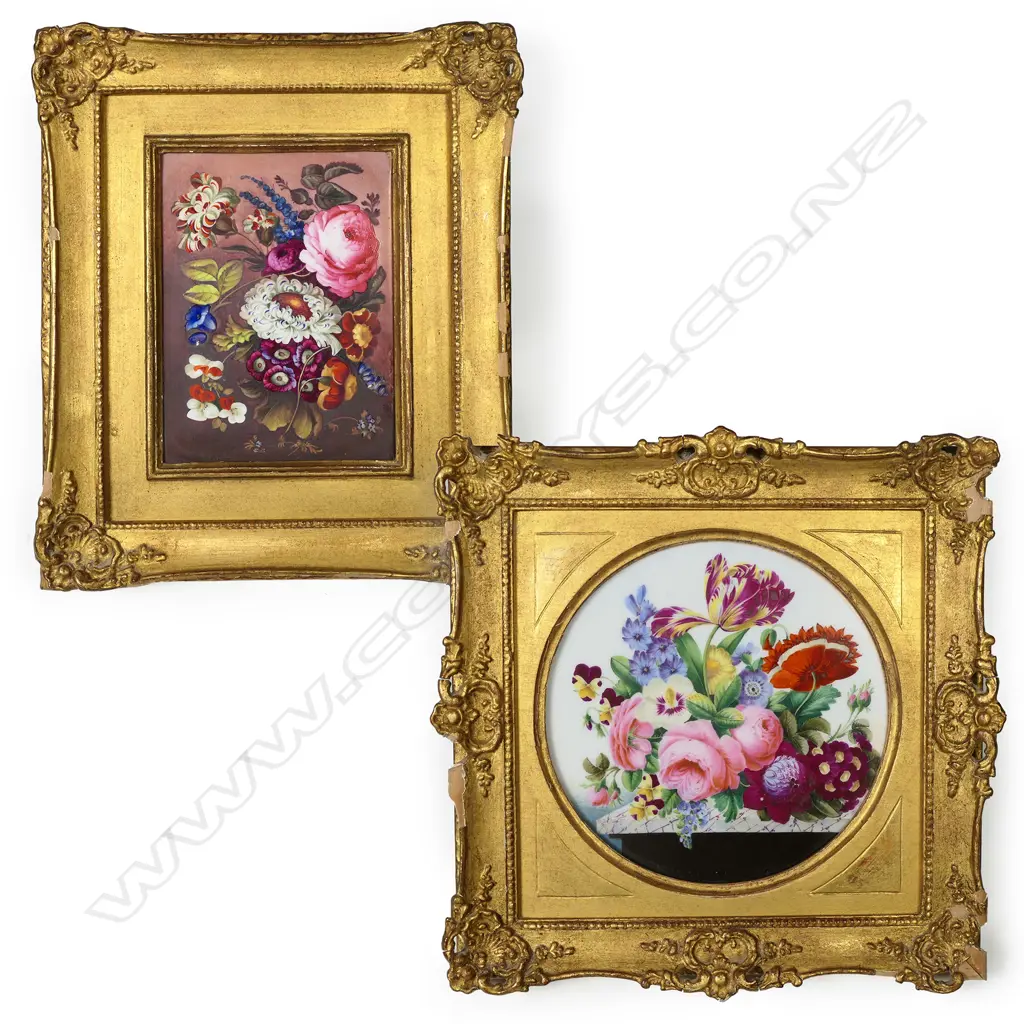 Two 19thC English still life floral paintings on porcelain Image 1++
