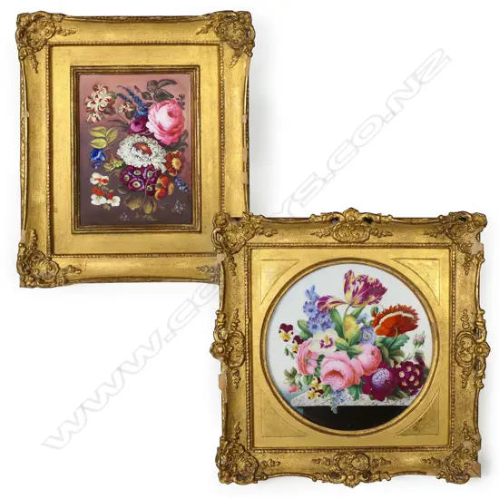 Two 19thC English still life floral paintings on porcelain