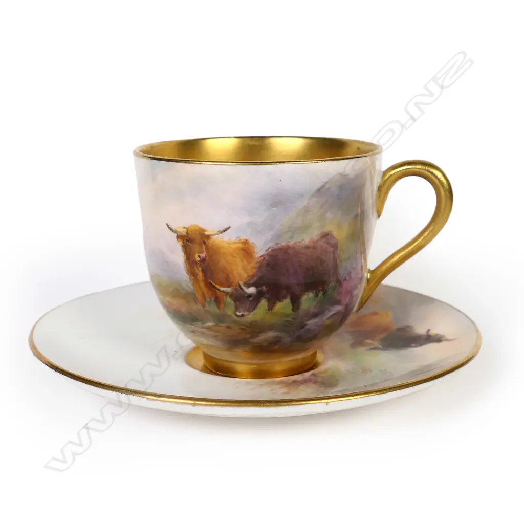 A 1920's Royal Worcester Stinton Highland Cattle demitasse coffee service, Image 1++