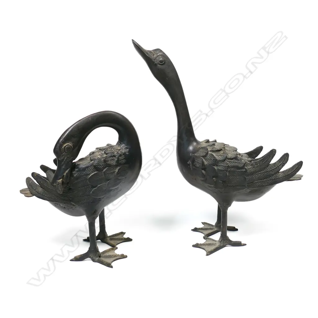 Two late 19thC Japanese bronze ducks, Image 1++