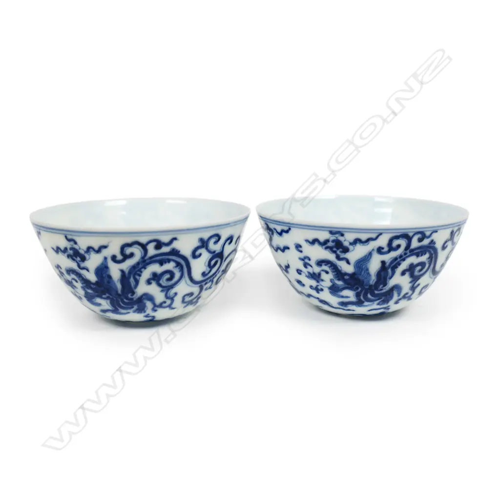 A pair of Chinese eggshell porcelain blue and white wine cups Image 1++