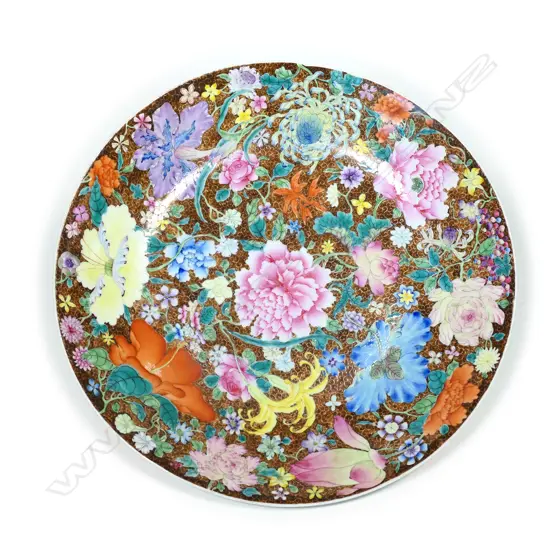 An impressive and beautifully painted Chinese porcelain millefiori charger,