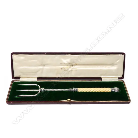 A late Victorian silver plate and ivory bread fork,