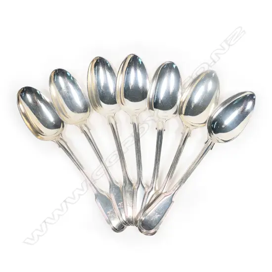 Seven 19thC silver fiddle and thread pattern tablespoons,