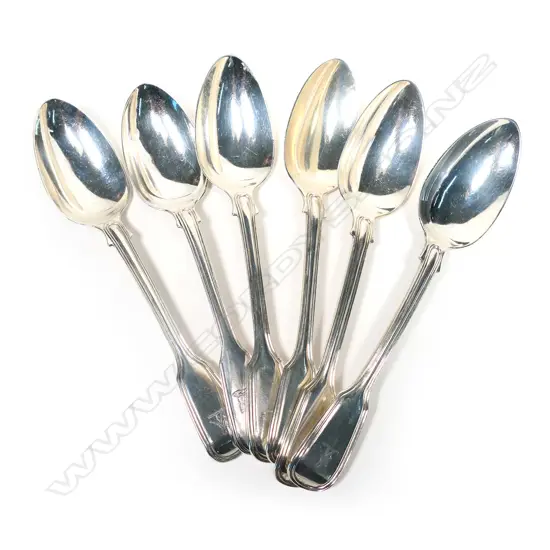 A set of 12 early 19thC silver fiddle and thread pattern dessert spoons,