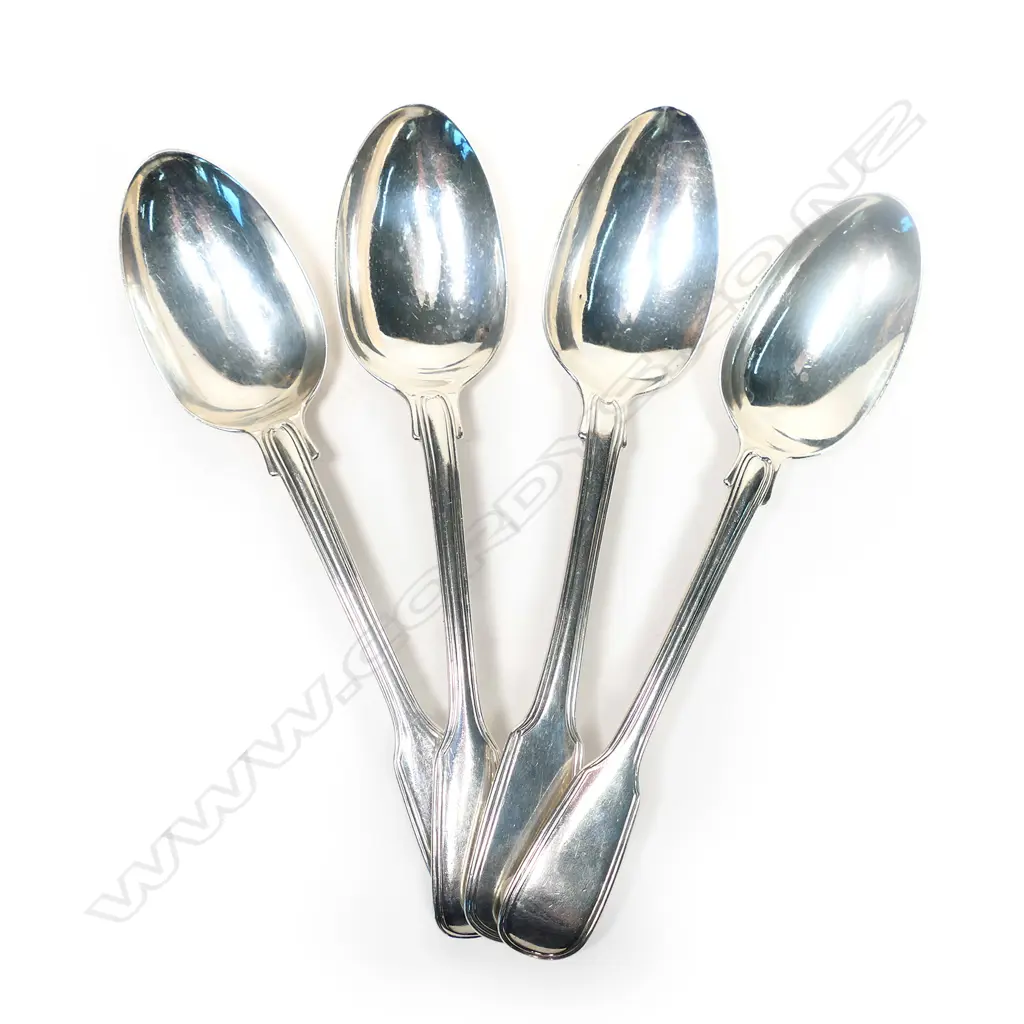 A set of four Victorian silver fiddle and thread pattern dessert spoons, Image 1++