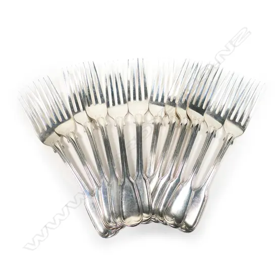 A set of 12 William IV silver fiddle and thread pattern entrée forks,