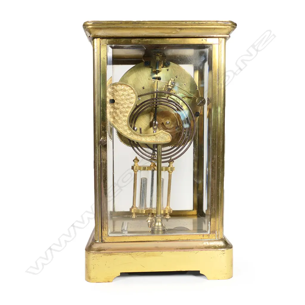 A 19thC American brass and four-glass mantel clock Image 1++