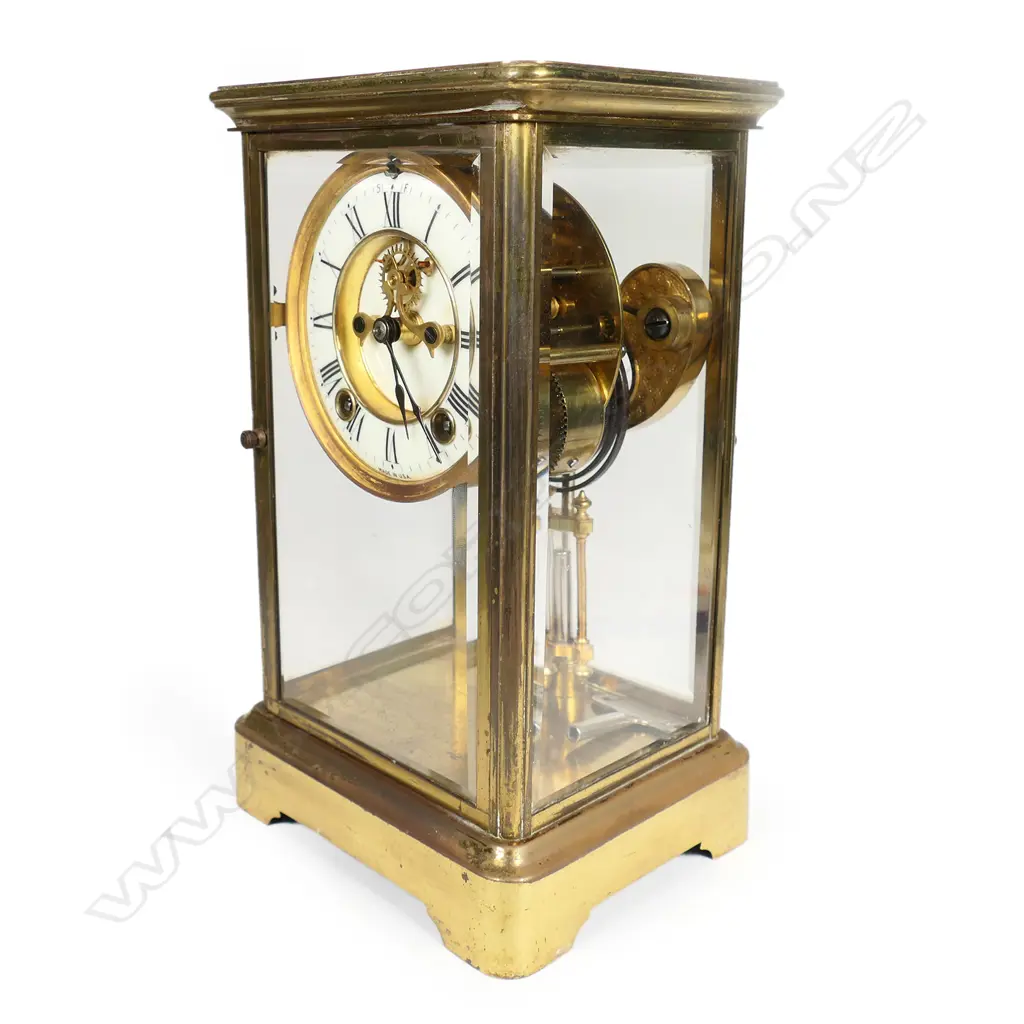 A 19thC American brass and four-glass mantel clock Image 1++