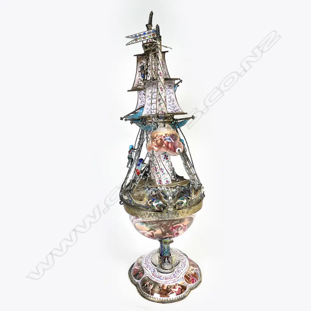 A 19thC Viennese silver and enamel nef, by Herman Böhm, Image 1++