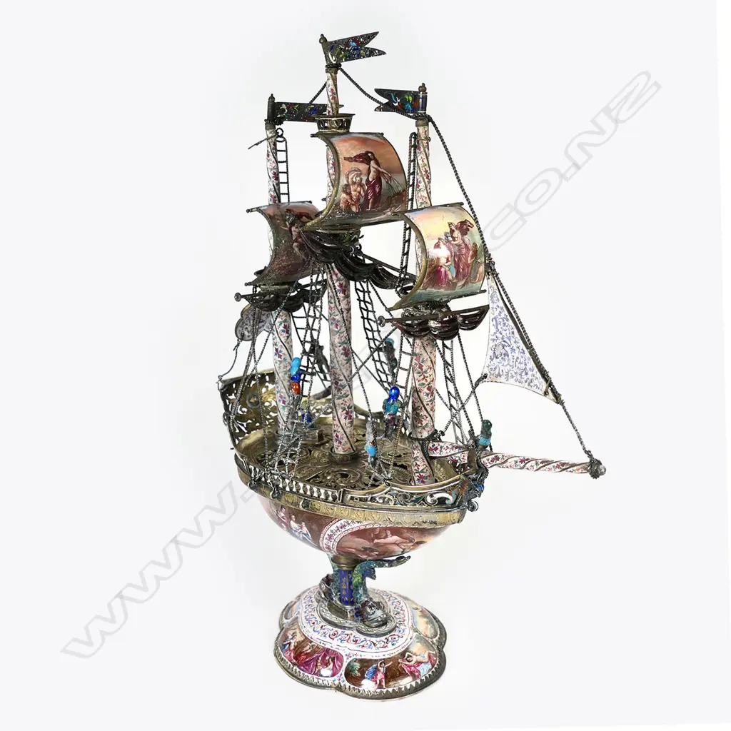 A 19thC Viennese silver and enamel nef, by Herman Böhm, Image 1++