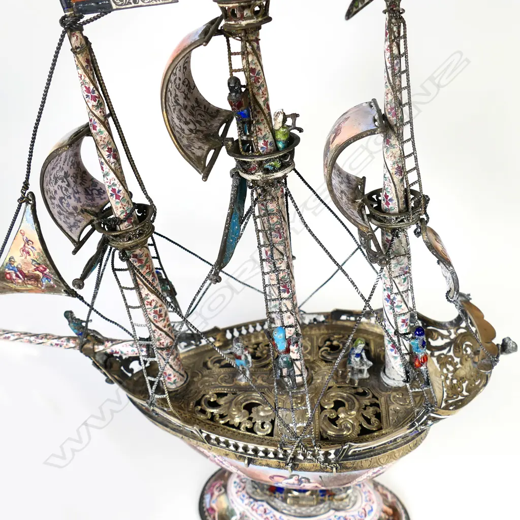A 19thC Viennese silver and enamel nef, by Herman Böhm, Image 1++