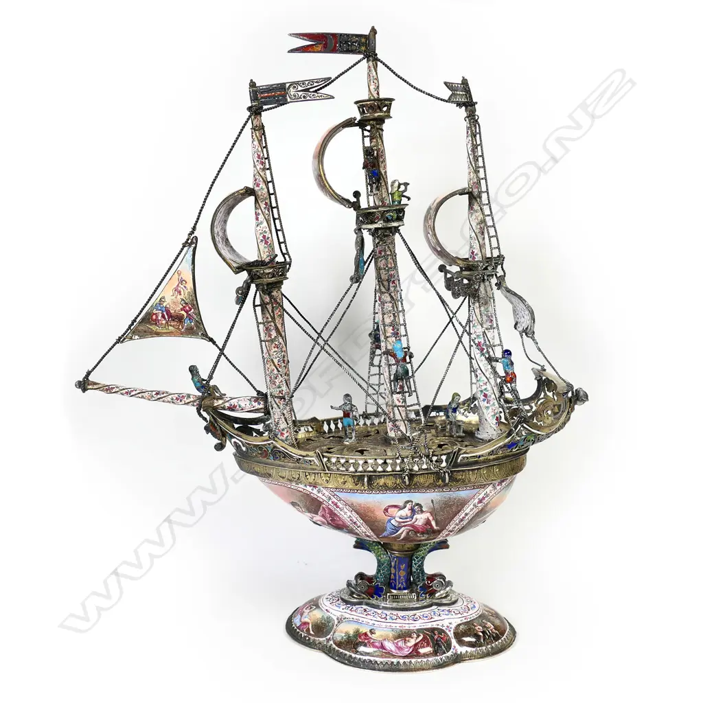 A 19thC Viennese silver and enamel nef, by Herman Böhm, Image 1++