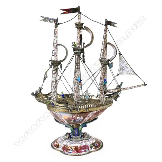 A 19thC Viennese silver and enamel nef, by Herman Böhm,