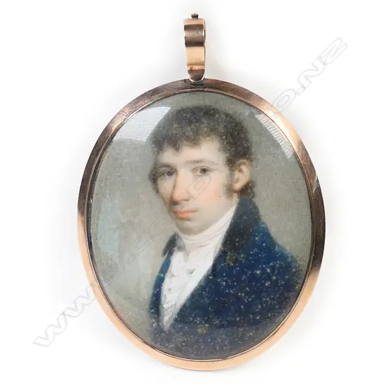 A 19thC 9ct gold framed painted portrait miniature of a young gent,