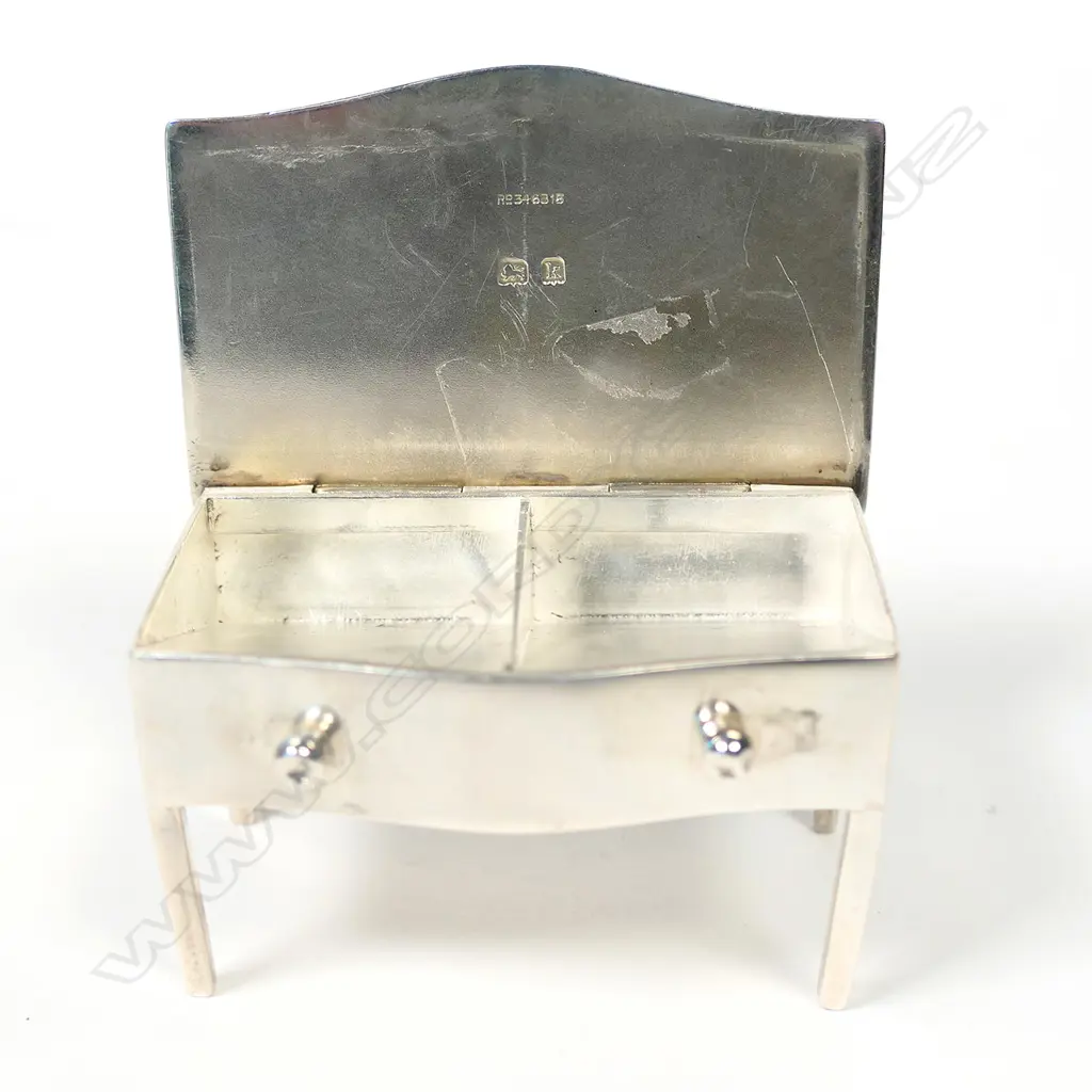 An Edwardian silver miniature box modelled as a console table Image 1++