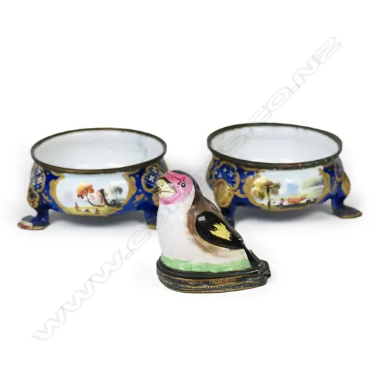 Three antique Bilston enamel pieces,