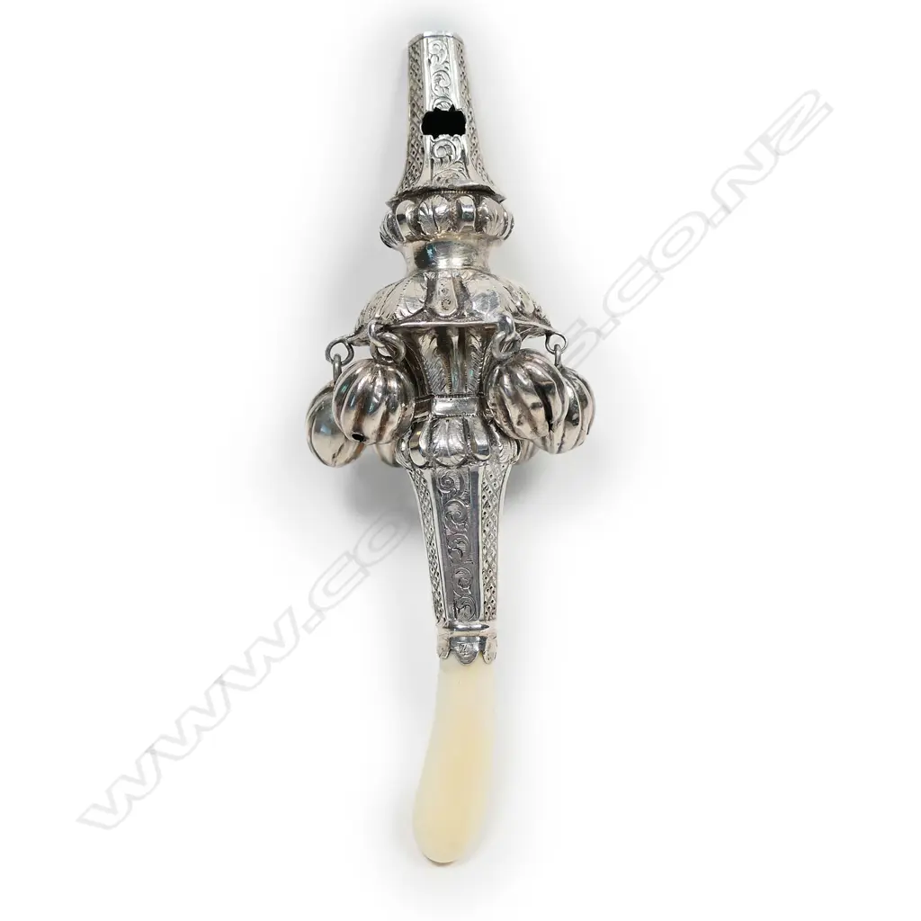 A Victorian silver and ivory baby rattle, Image 1++