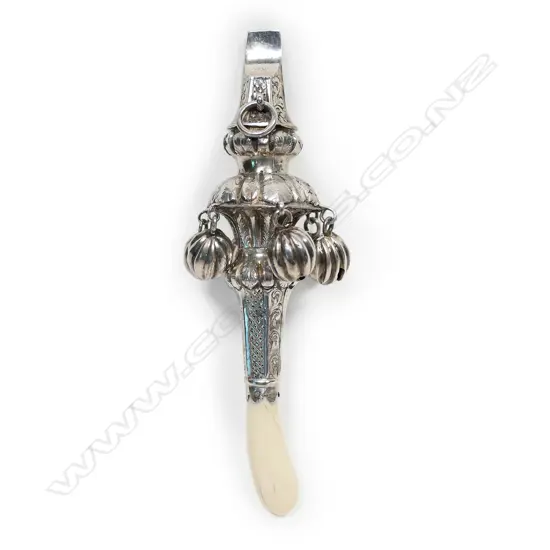 A Victorian silver and ivory baby rattle,