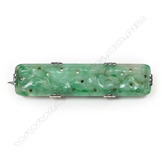 An Art Deco 18ct white gold and jadeite brooch,