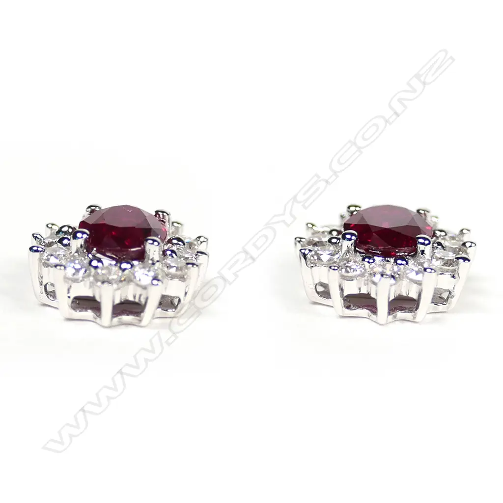 A pair of 18ct white gold, ruby and diamond earrings, Image 1++