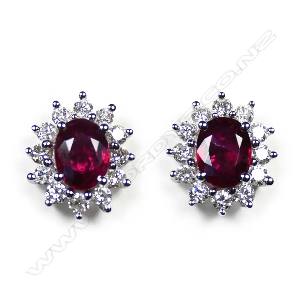 A pair of 18ct white gold, ruby and diamond earrings, Image 1++