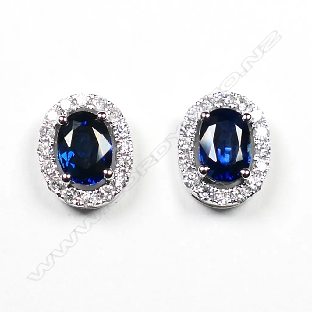 A pair of 18ct white gold, sapphire and diamond earrings, Image 1++
