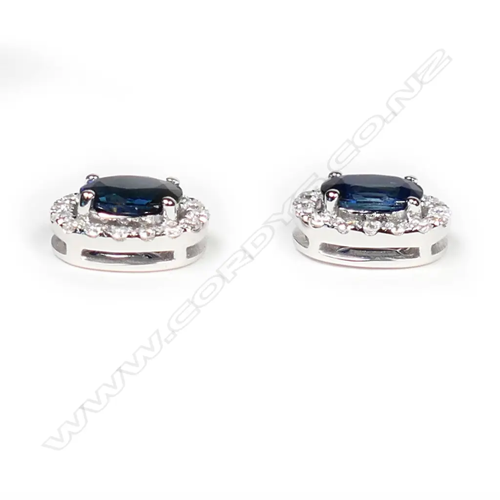 A pair of 18ct white gold, sapphire and diamond earrings, Image 1++