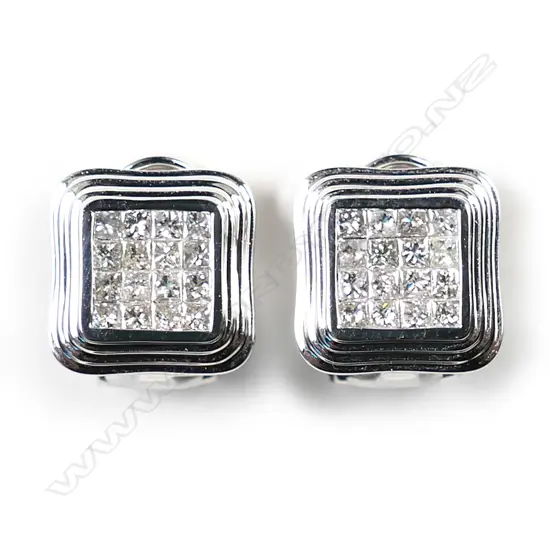 A pair of 18ct white gold and diamond earrings,