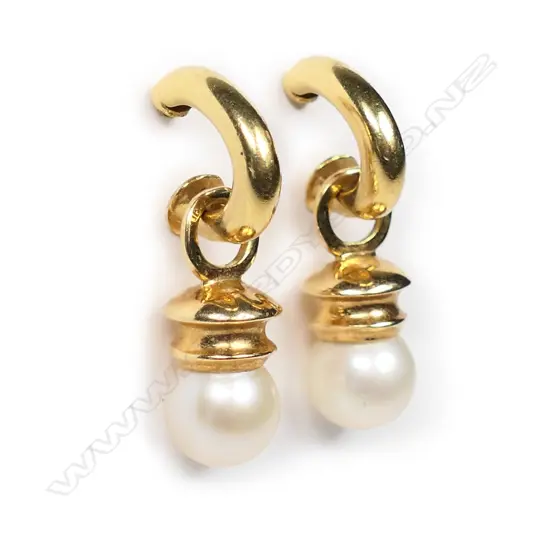 A pair of solid 18ct gold and cultured pearl earrings,
