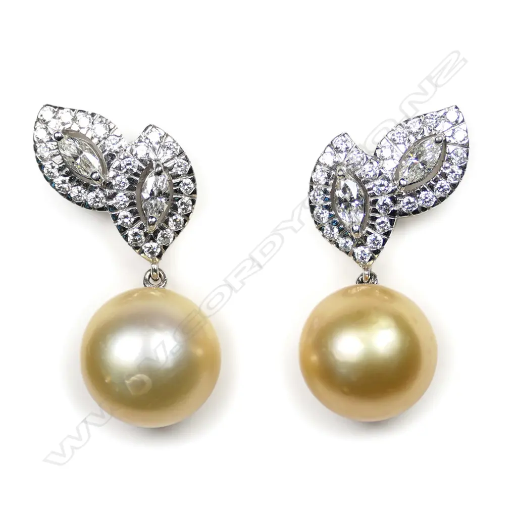 A pair of 18ct white gold, pearl and diamond earrings, Image 1++
