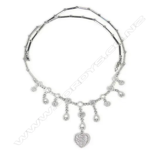 An 18ct white gold and multi-diamond set pendant necklace,