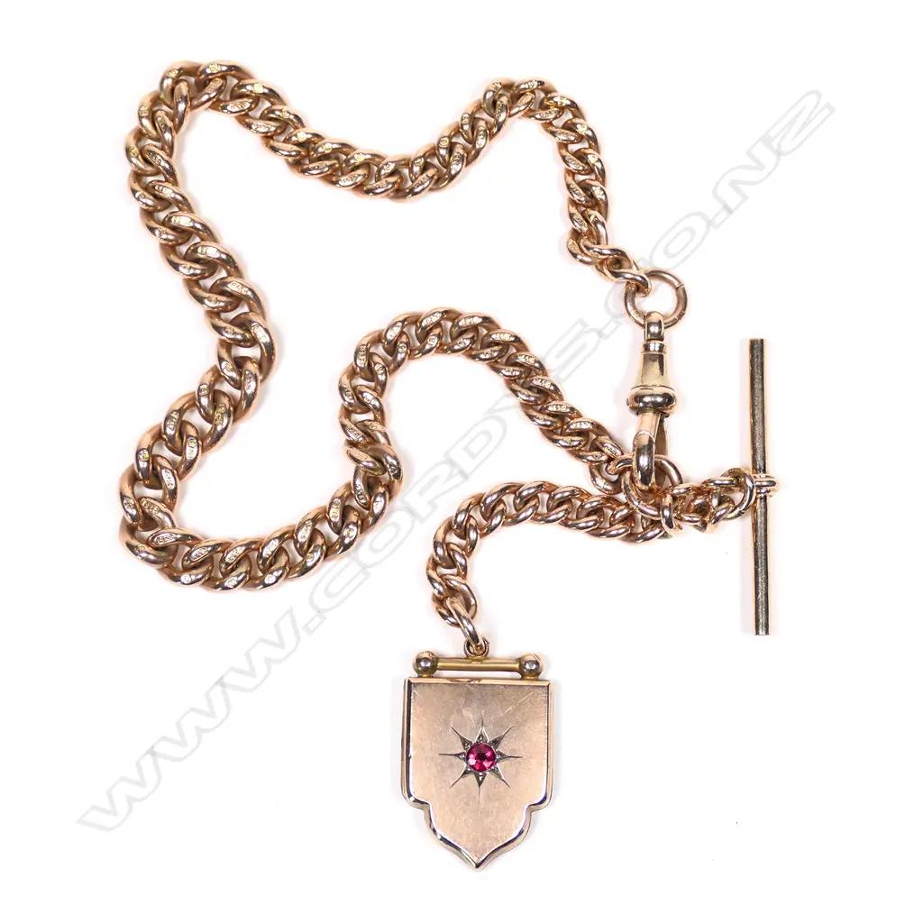 An Edwardian 9ct rose gold fob chain and locket, Image 1++