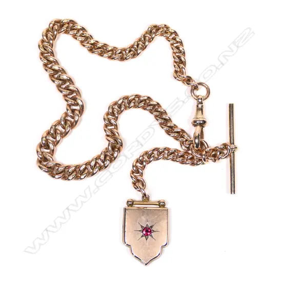 An Edwardian 9ct rose gold fob chain and locket,