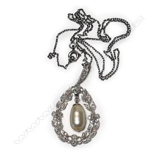 A Victorian platinum diamond and pearl pendant,