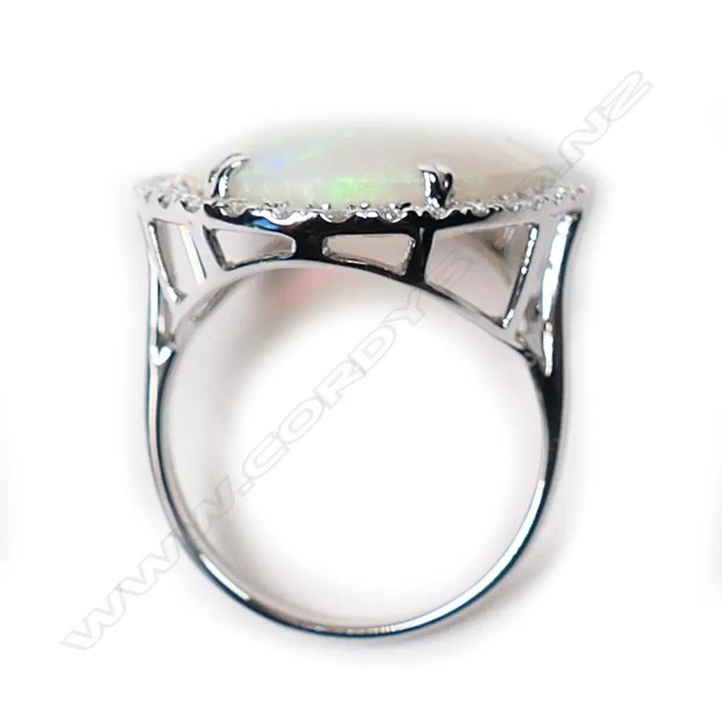 A 14ct white gold, opal and diamond cocktail ring, Image 1++