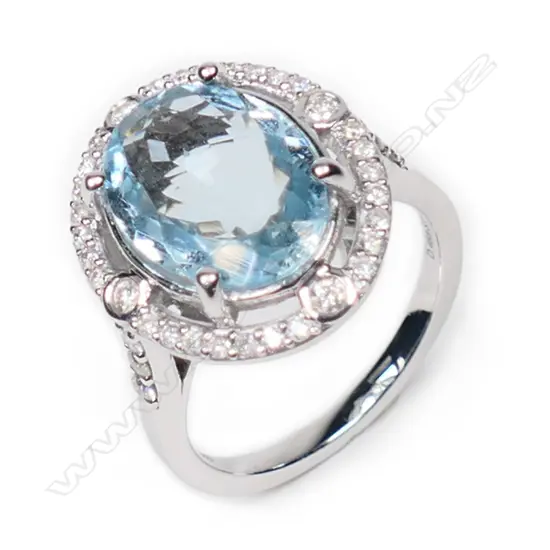 A 14ct white gold, aquamarine and diamond cocktail ring,